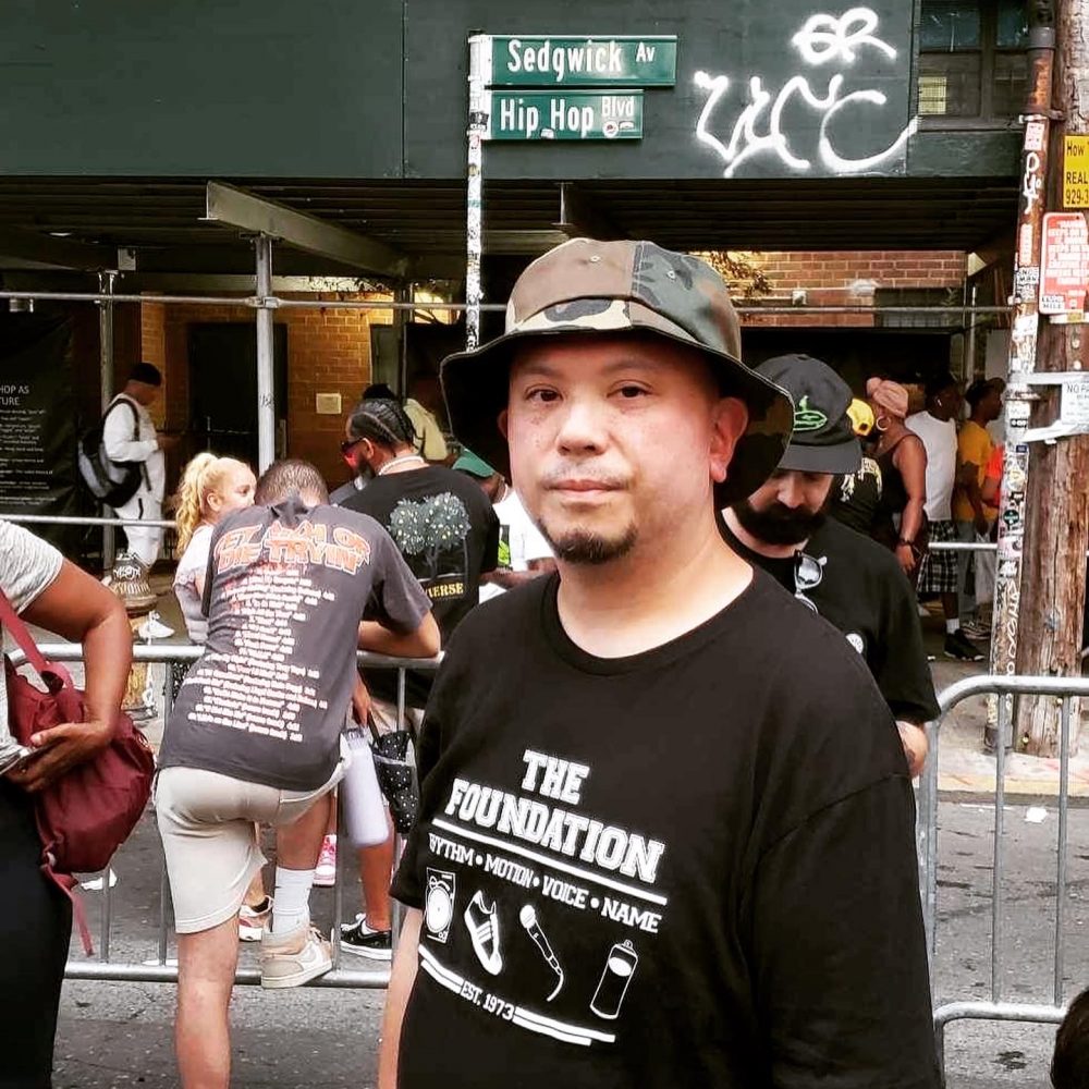 DJ Grimrock in NYC for Hip Hop 50th rocking the Akepele - The Foundation Tee