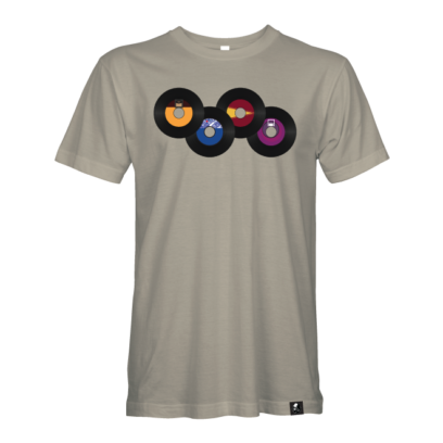 Akepele Apparel - Motown Tribute - 45 rpm record tee. Sand (grey/light brown) color tee.