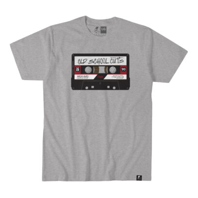 Old School Cuts cassette design, heather grey - Akepele Apparel. Flat tee.