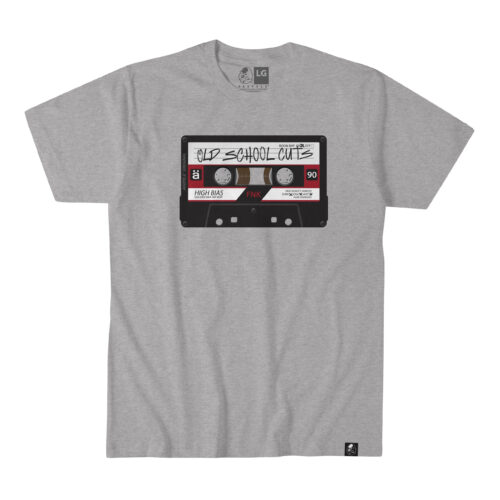 Old School Cuts cassette design, heather grey - Akepele Apparel. Flat tee.