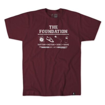 Akepele Apparel - The Foundation hip hop elements graphic tee. Burgundy_flat