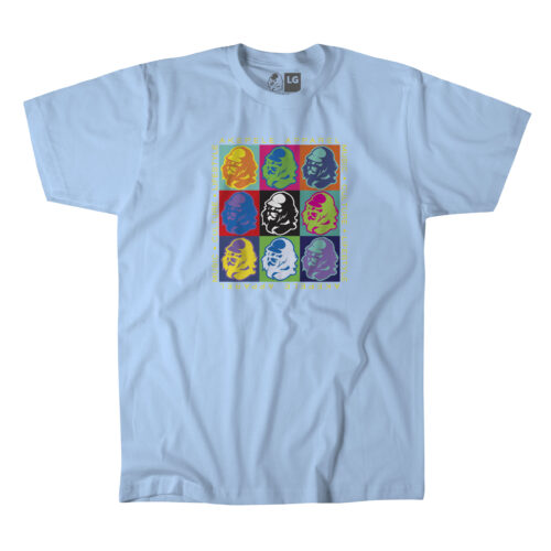 Akepele Apparel - Warhola tee, inspired by Andy Warhol Diptych piece. Light Blue Tee_flat.