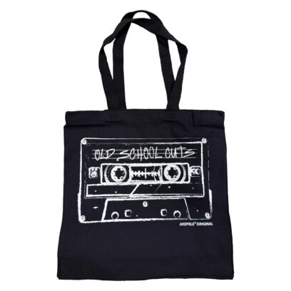Akepele Old School Cuts Tote, black, front image.