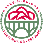Roses N Bridges Radio badge logo. Portland Oregon