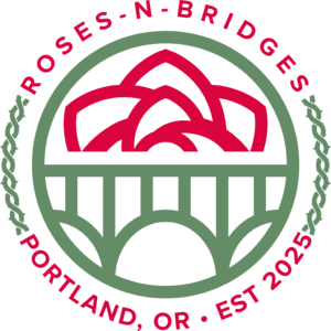Roses N Bridges Radio badge logo. Portland Oregon